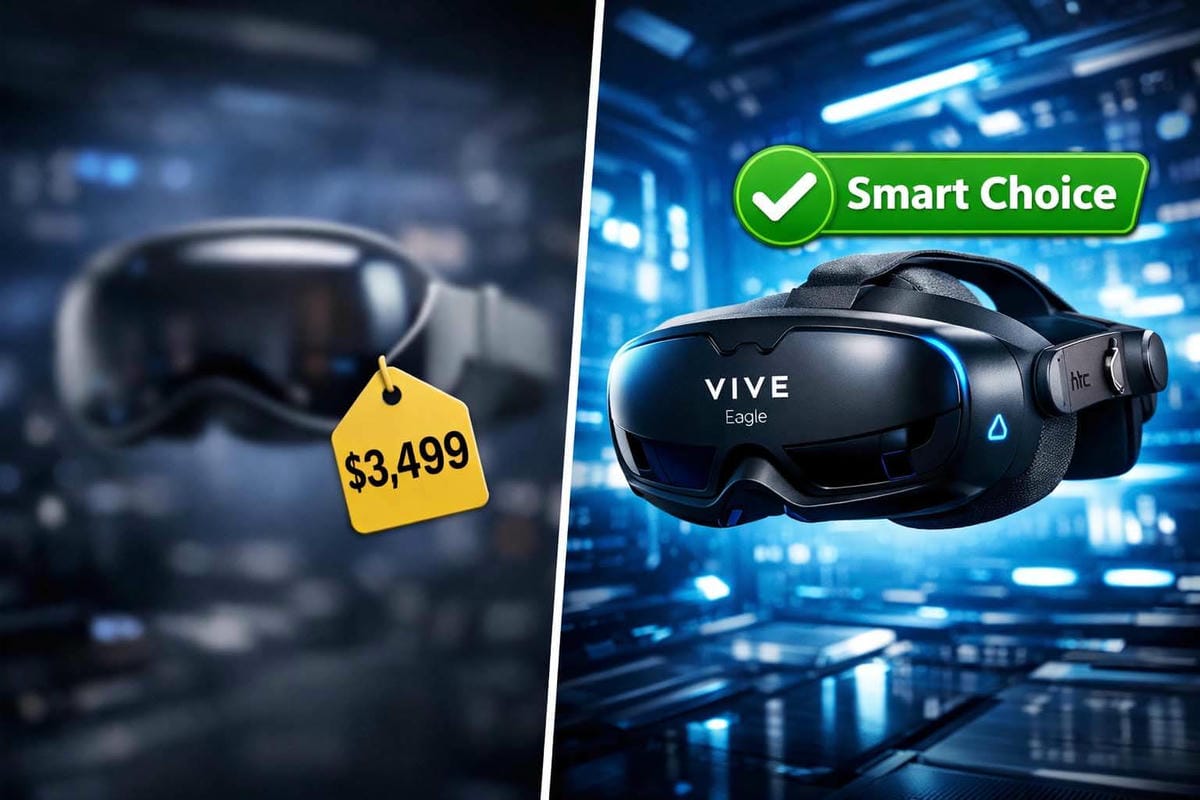 Apple Vision Pro 與 HTC VIVE Eagle 價格與規格比較示意圖